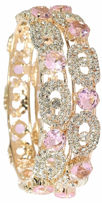 LAVAZZA Rose CZ Amercian Diamond Alloy Metal Bangles Premium Kada Set For Women & Girls | Latest Women's Kangan Stylish | Trendy Girl's Bangles Bracelet | Rose Gold Bangles Diamond- Set of 2 Bangles