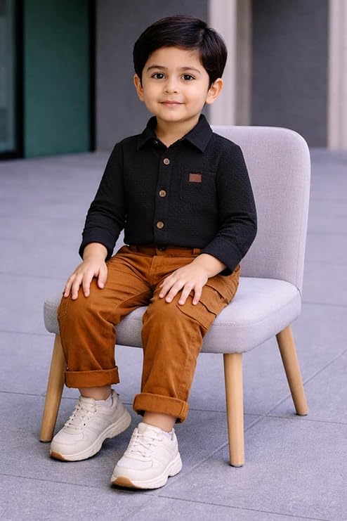 MENVY Boys Shirt Pant Set Cotton Casual Outfit for Kids  Stylish Dress with Cargo Pants Alternate View