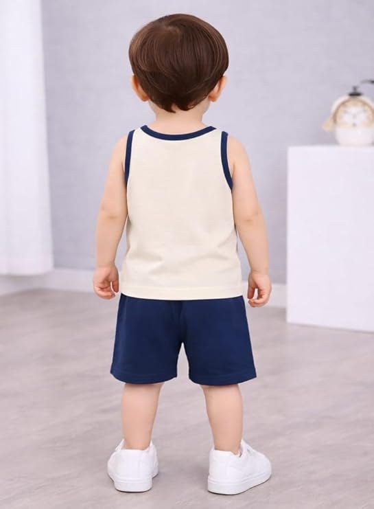 Kids Boys Sleeveless Cotton T-Shirt and Shorts Set | Stylish Summer Casual Outfit for Toddlers & Kids Alternate View