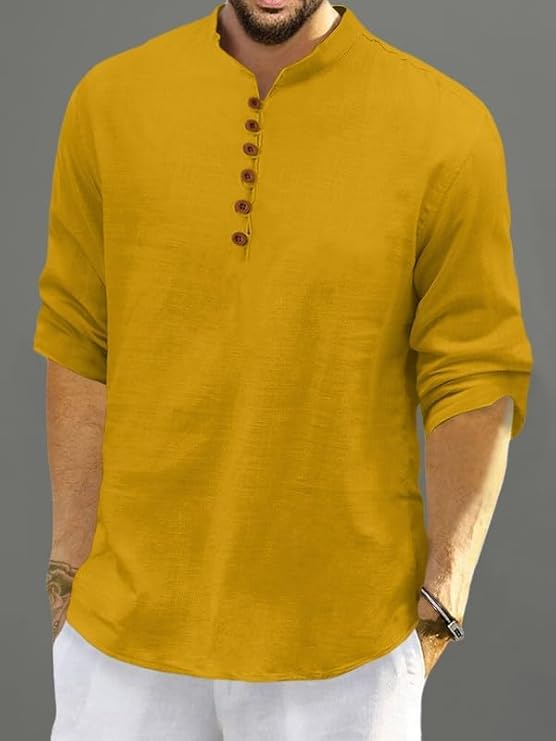 ROYALSCOUT Men's Cotton Polyester Blend Solid Regular Fit Full Sleeve Short Kurta | Ethnic, Lightweight Summer Kurta for Daily & Occasion Use