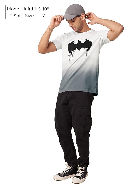 The Souled Store|Official Batman: Logo (Drip) Mens and Boys T-Shirts| Regular fit Graphic Printed| 100% Cotton White and Black Color Men T-Shirts Alternate View