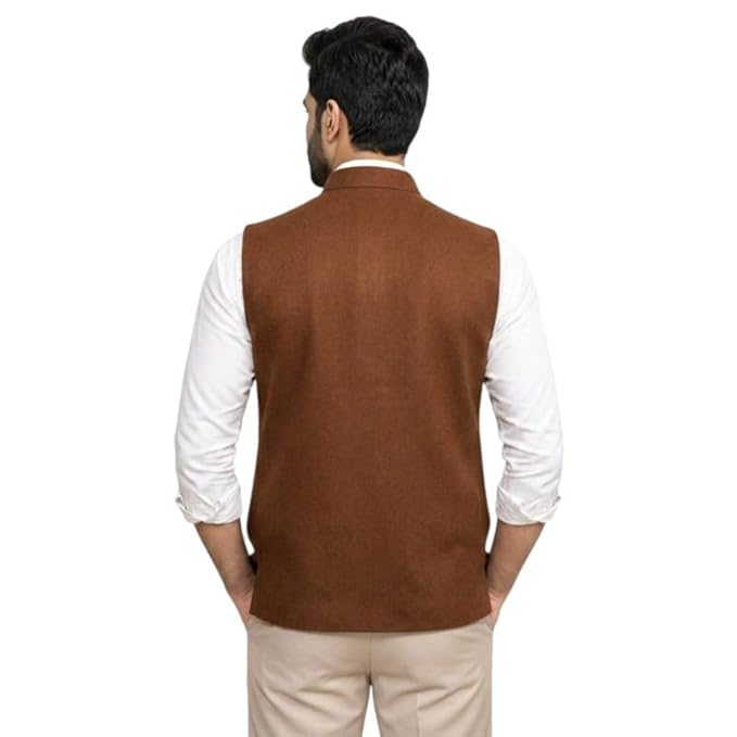 Men's Nehru Jacket Waistcoat, Sleeveless, Four Pocket Design, Mandarin Collar, Button Front Alternate View