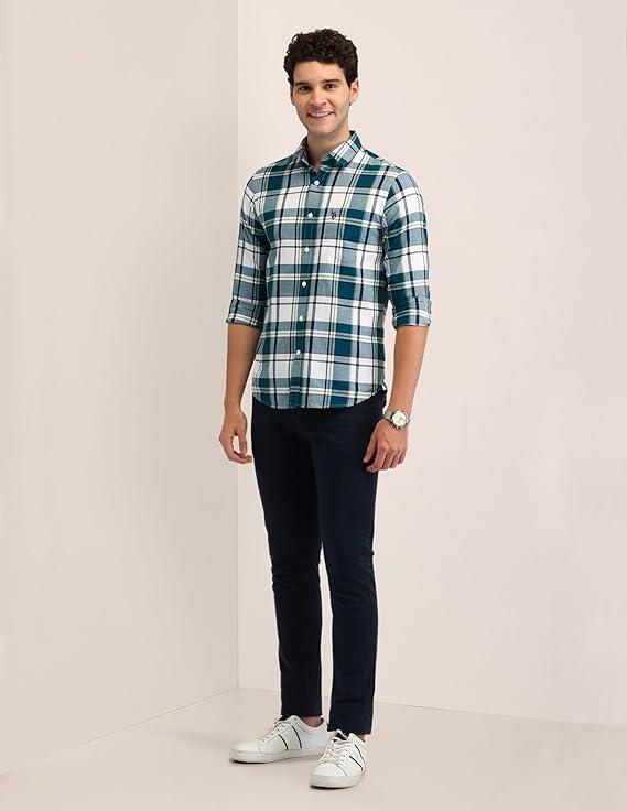 U.S. Polo ASSN. Checked Tailored Fit Shirt for Men - 100% Cotton, Breathable & Comfortable, Full Sleeves Casual Shirt for Men Alternate View