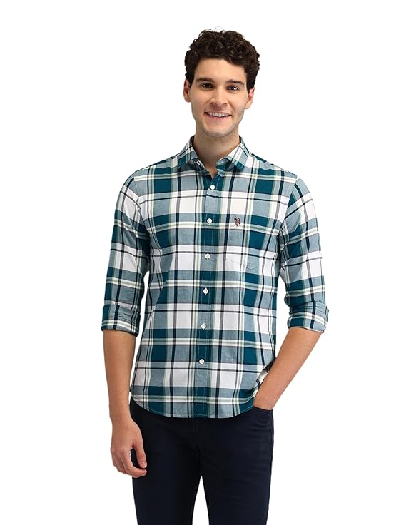 U.S. Polo ASSN. Checked Tailored Fit Shirt for Men - 100% Cotton, Breathable & Comfortable, Full Sleeves Casual Shirt for Men