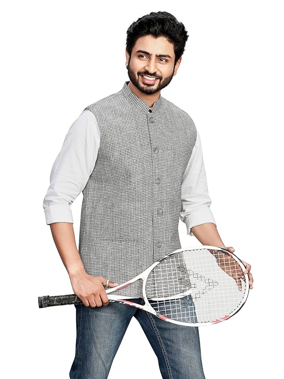Authentics Classic Handcrafted Khaadi-Rich Textured Nehru Jacket, Regular Fit | Casual Ethnic Wear | Perfect For Any Occasion | Premium Satin Lining | 120 Gsm Fusing On Front & Back