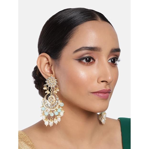 I Jewels Traditional Handcrafted Kundan & Pearl Chandbali Earrings for Women Alternate View