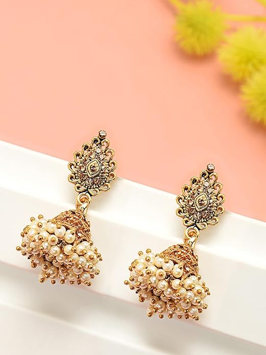 Zaveri Pearls Antique Gold Tone Traditional Jhumki Earring For Women-ZPFK7450 Alternate View
