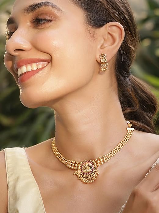 Rubans Necklace Set Gold Plated Traditional Stylish Jewellery Gift for Women & Girls Alternate View
